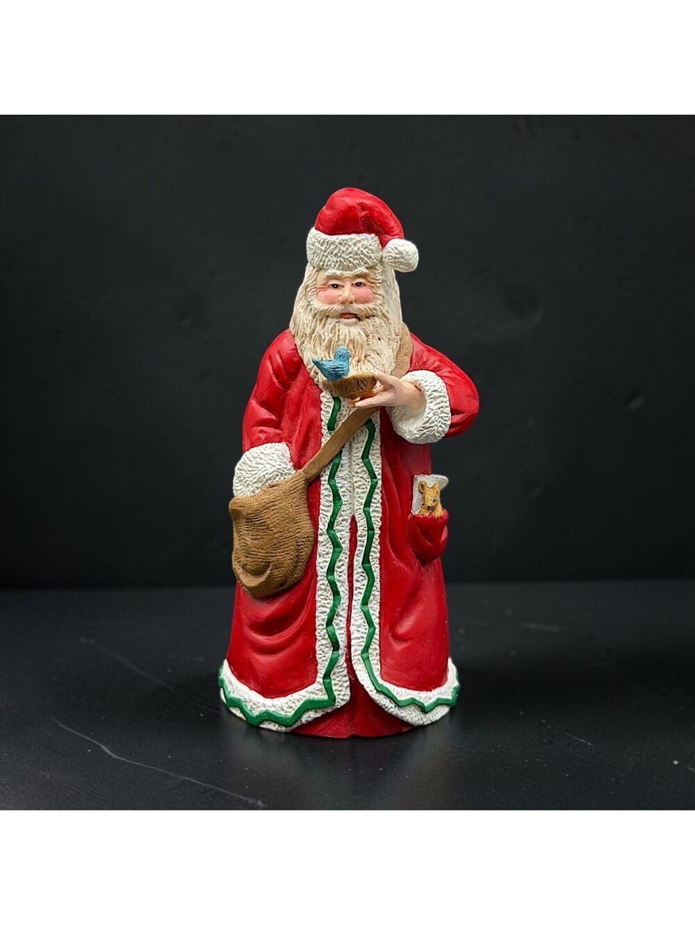 Vintage Santa Claus Woodland Bird Mouse Christmas Figurine Red Coat 5.25"